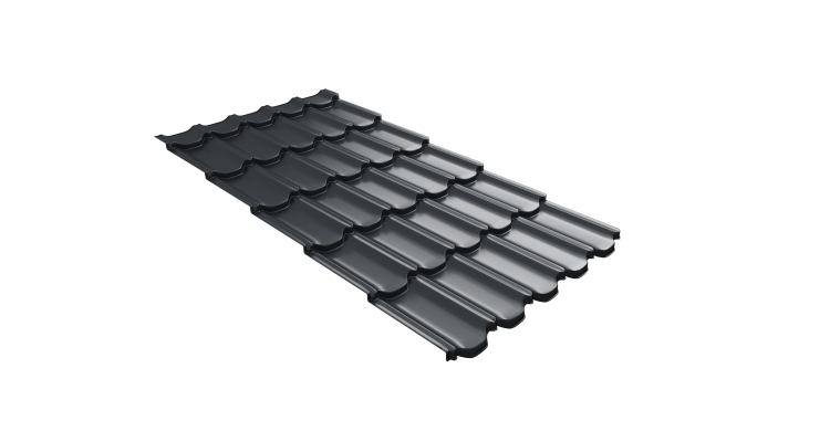 Металлочерепица  квинта плюс Grand Line c 3D резом 0,45 Drap TX RAL 7016 антрацитово-серый