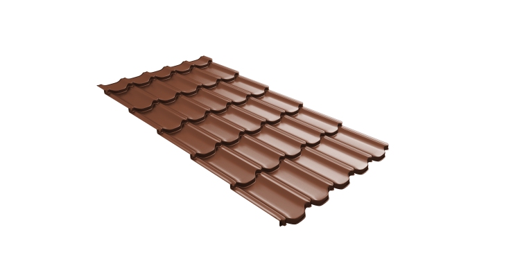 Металлочерепица  квинта плюс Grand Line c 3D резом 0,45 Drap TX RAL 8004 терракота